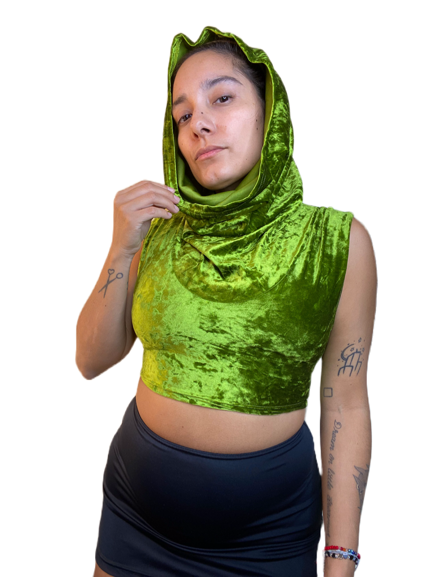La Cosa Hooded Mesh Dress in Olive Green