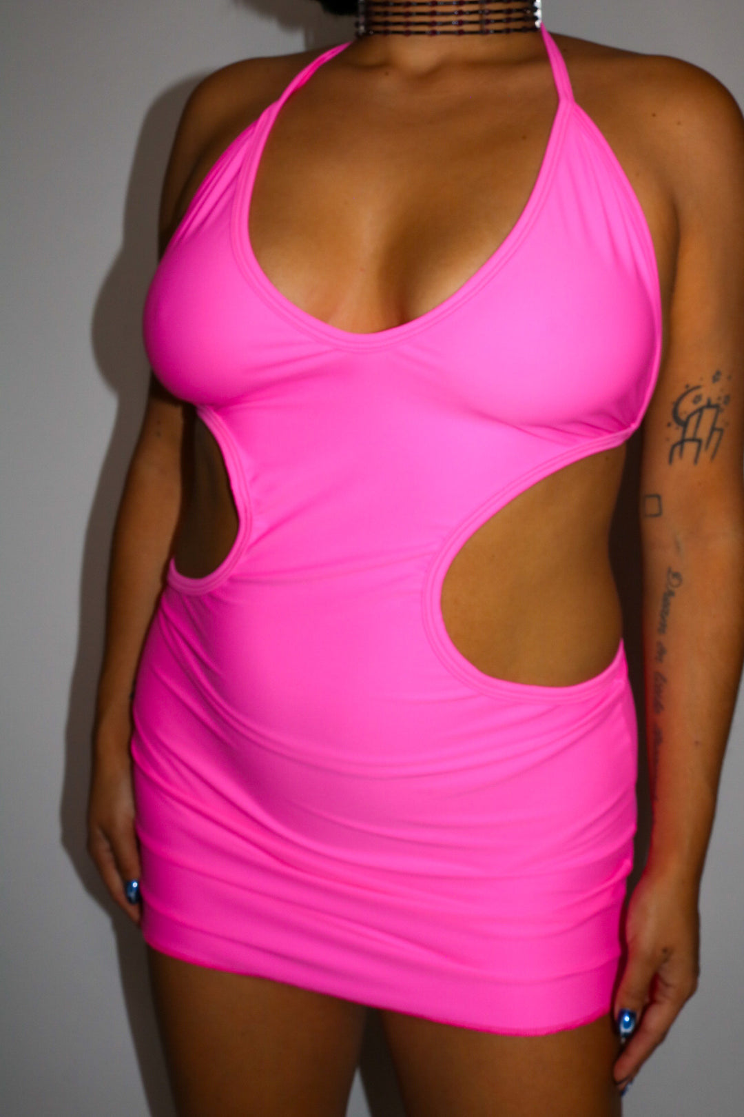 Loca Cut Out Dress in Hot Pink mini dress Mi Gente Clothing   