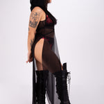 La Cosa Hooded Dress - Black Mesh bodysuit Mi Gente Clothing   