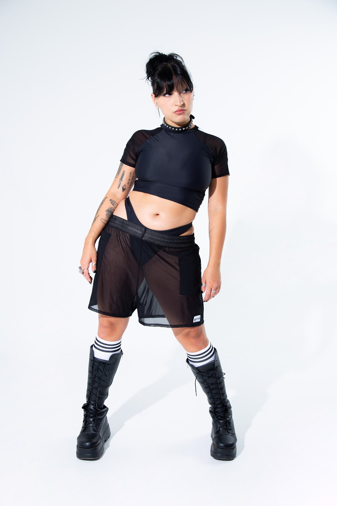 Black Mesh Soccer Logo Shorts Shorts Mi Gente Clothing   