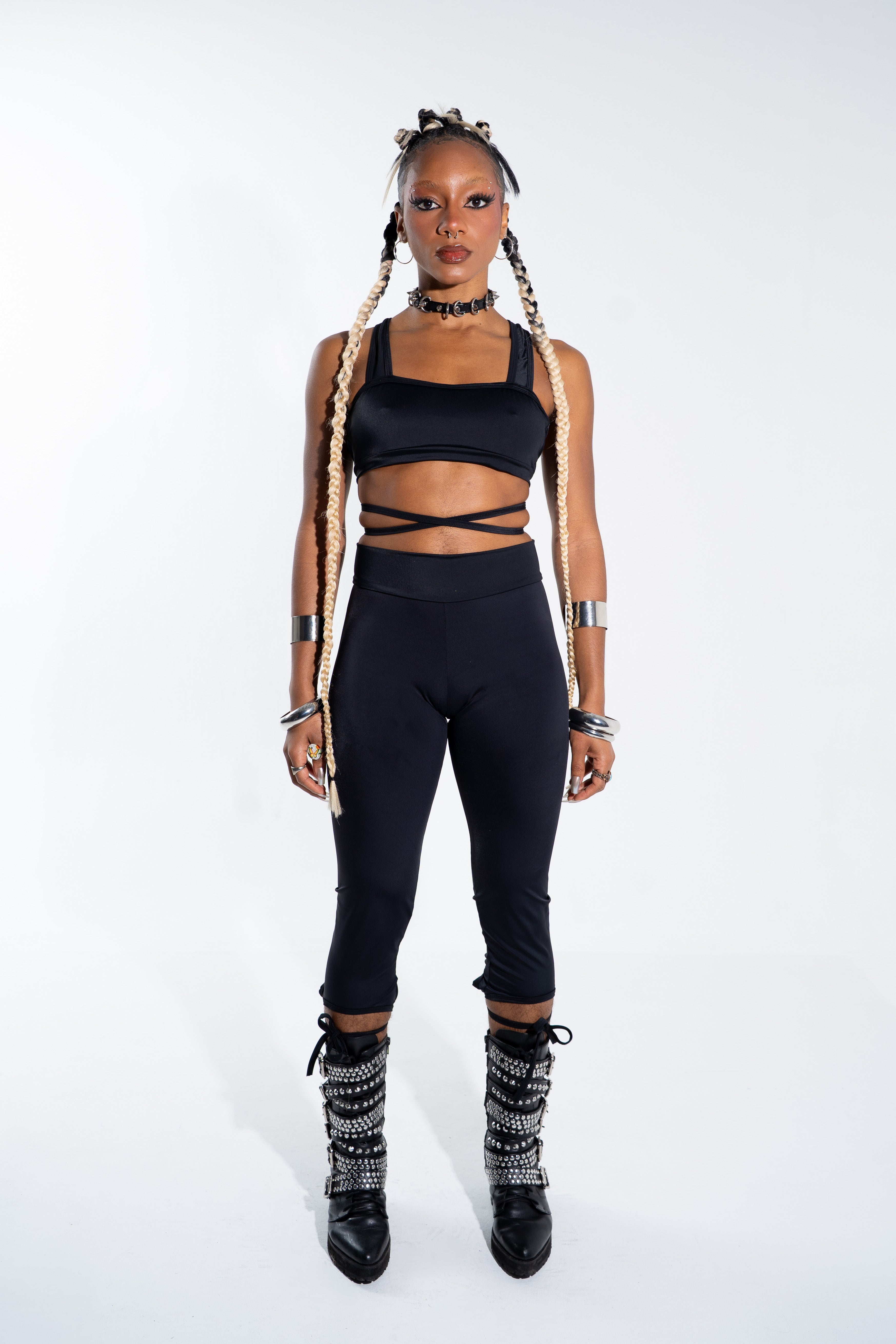 Black Cut Out Capris Bottoms Mi Gente Clothing