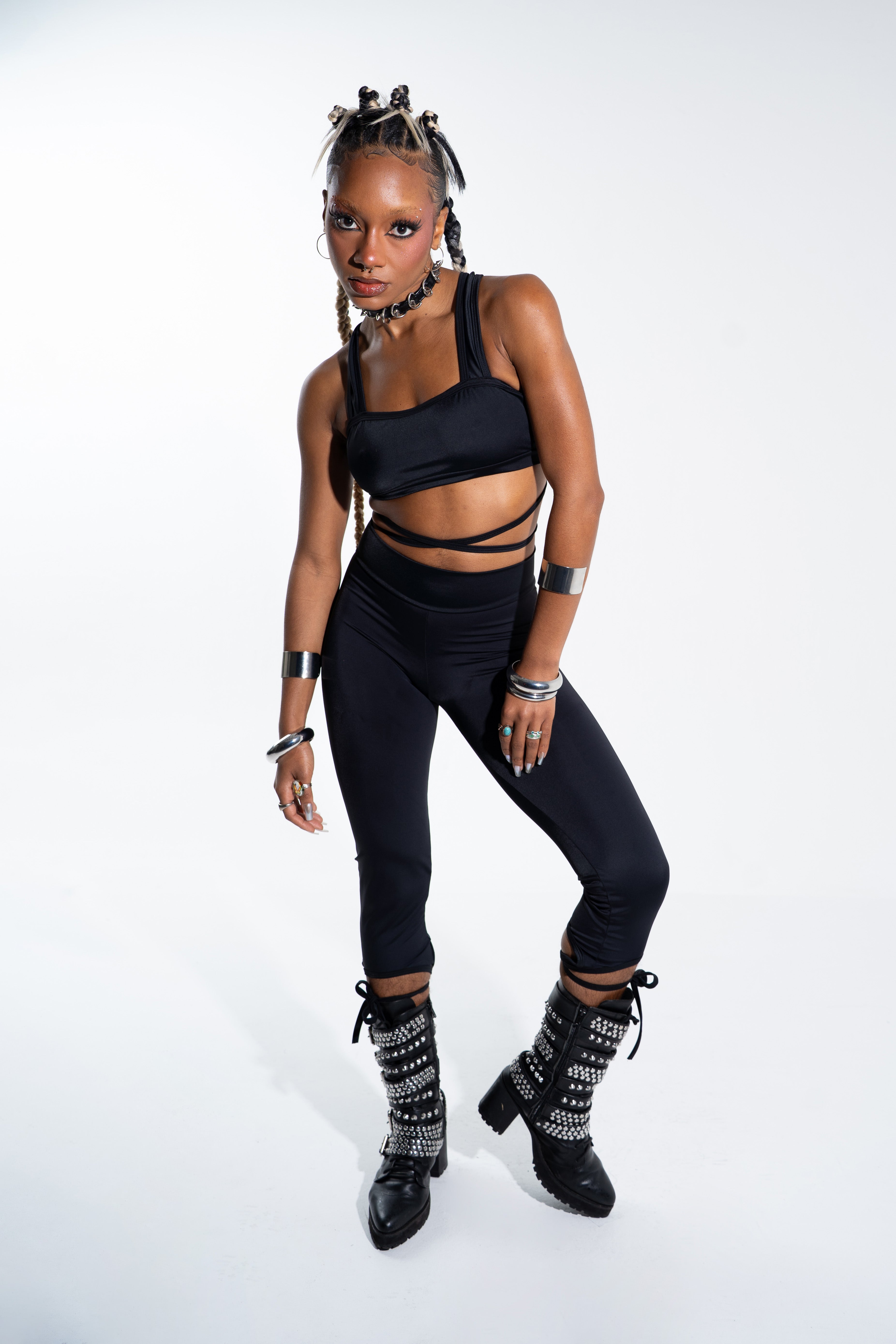 Black Cut Out Capris Bottoms Mi Gente Clothing