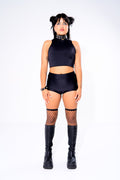 Hooded Crop Tank Top - Black