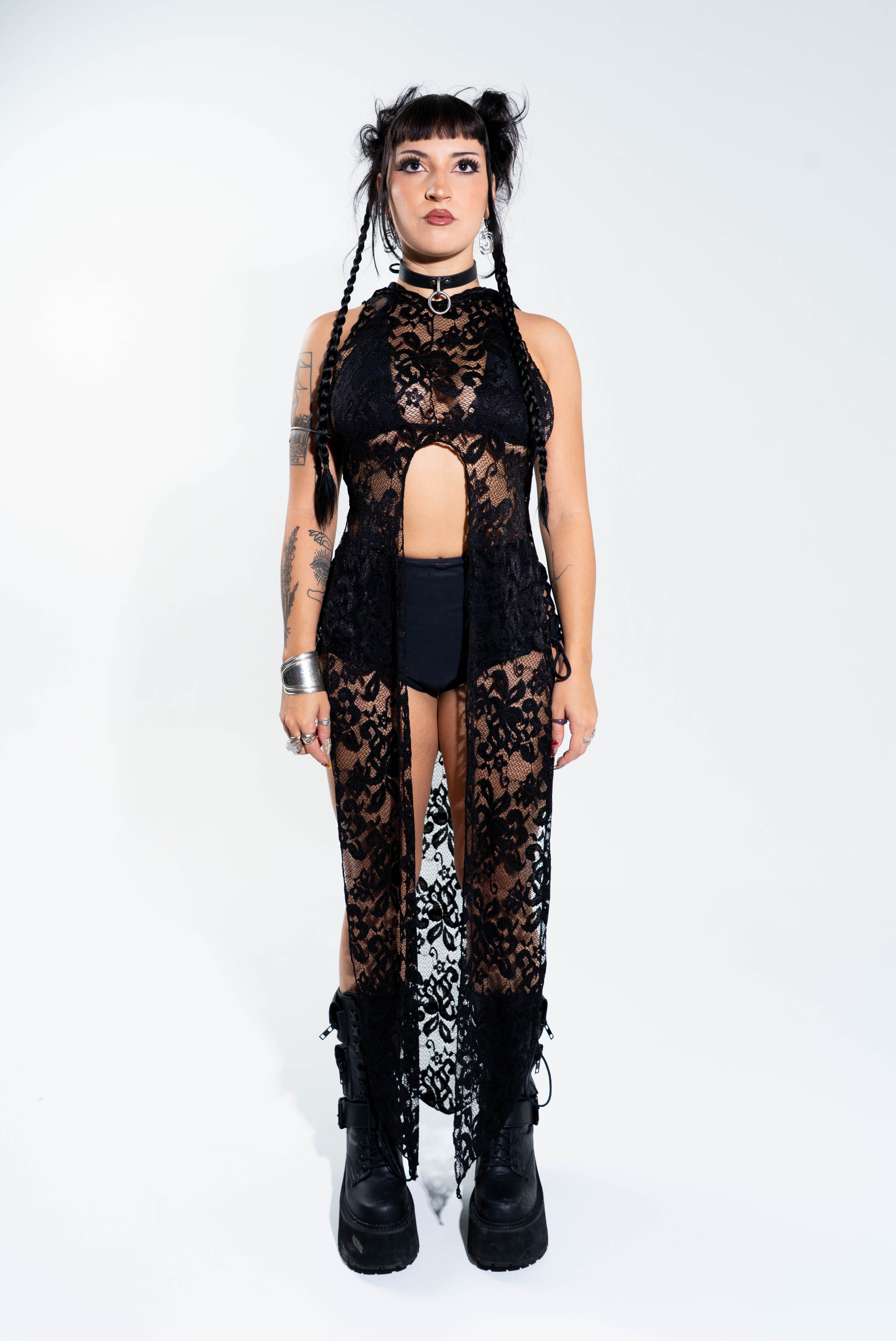 La Cosa Hooded in Black Lace Mi Gente Clothing