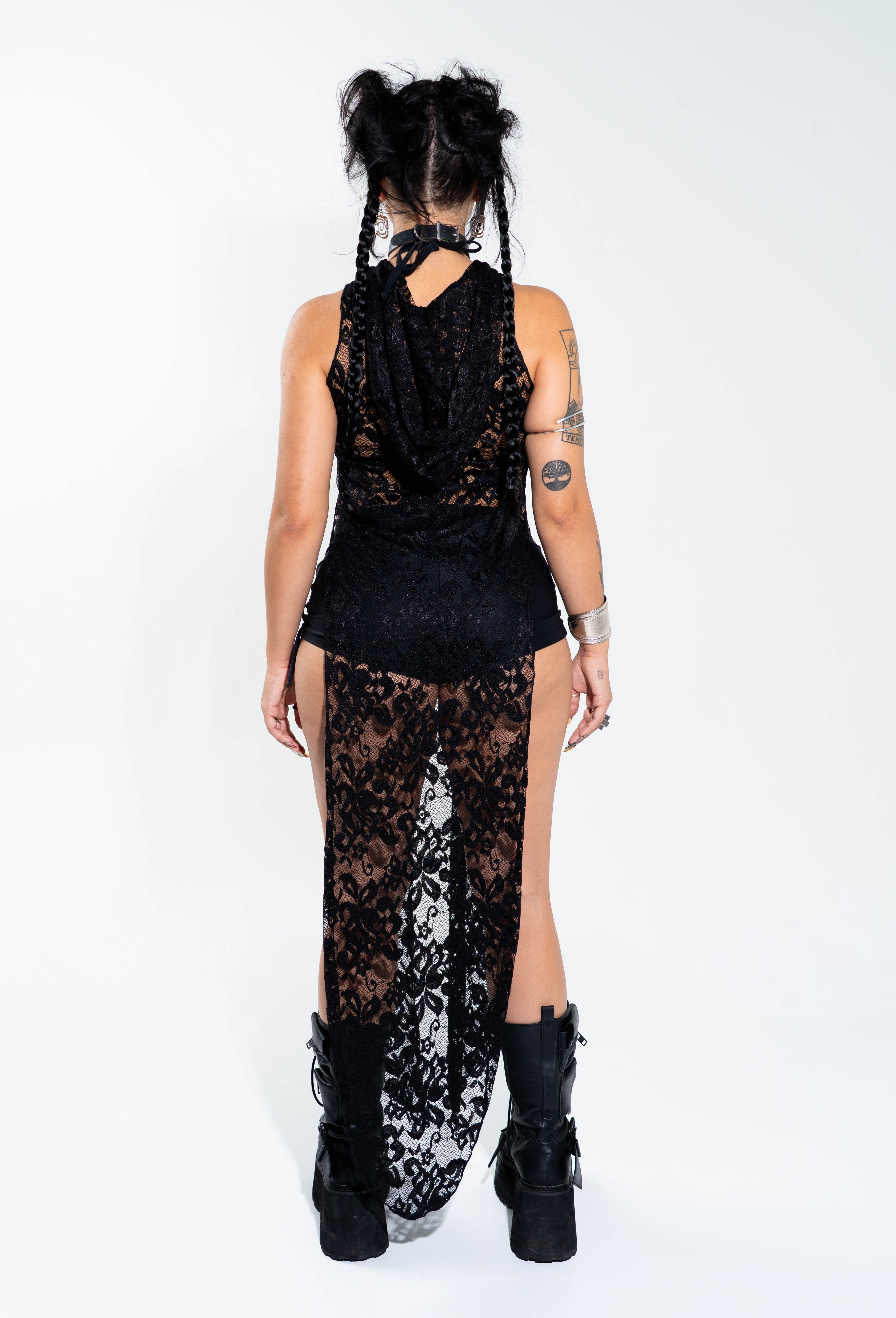 La Cosa Hooded in Black Lace Mi Gente Clothing