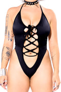 Lace Up Bodysuit in Black