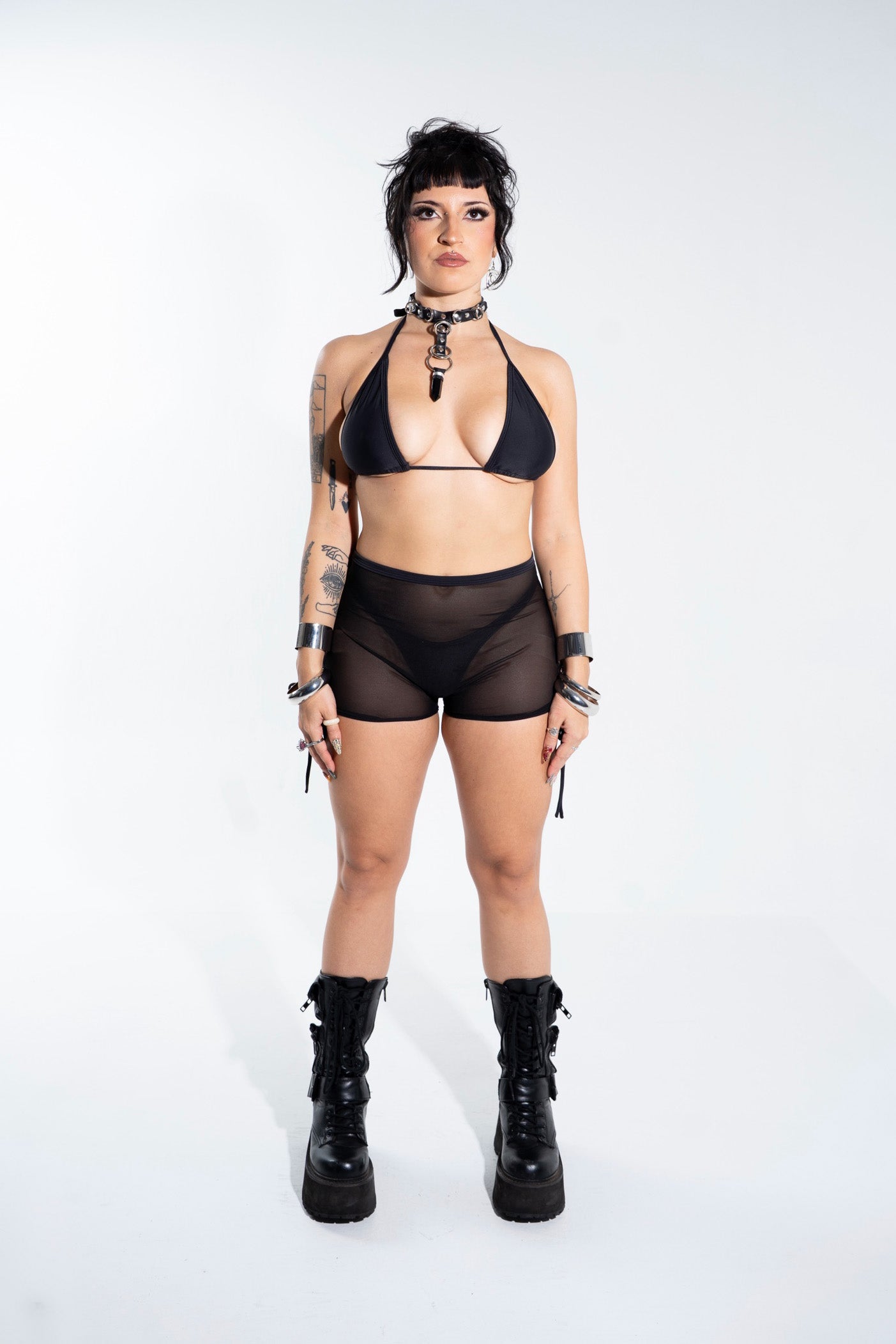 Black Mesh Lace Up Midrise Short Mi Gente Clothing