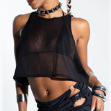 Black Mesh Loose Crop Mi Gente Clothing