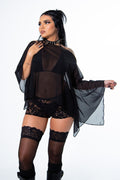Black Mesh Off Shoulder Top