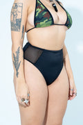 Black Mesh Panel High Waist Bottom