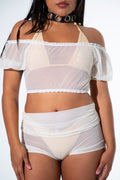 Cream Mesh Ruffle Top
