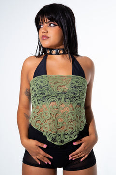 Green Lace Bandana Top Mi Gente Clothing