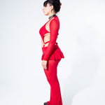 Blood Red Mesh Long Sleeve Shrug Long Sleeve Shrug Mi Gente Clothing   