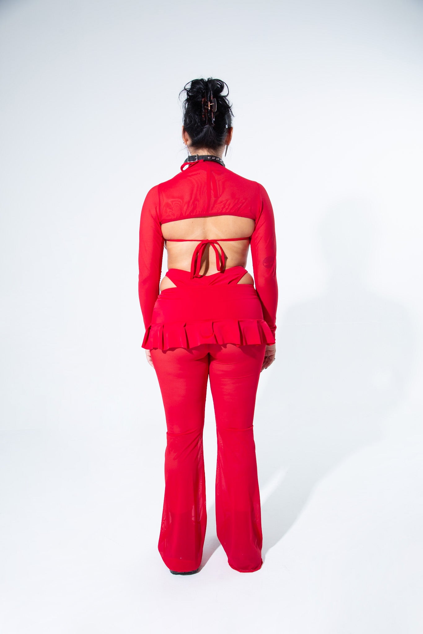 Blood Red Mesh Long Sleeve Shrug Long Sleeve Shrug Mi Gente Clothing   