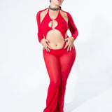 Blood Red Mesh Bell Bottom Pants  Mi Gente Clothing   