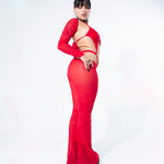 Blood Red Mesh Bell Bottom Pants  Mi Gente Clothing   