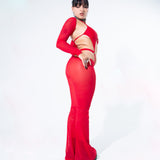 Blood Red Mesh Bell Bottom Pants  Mi Gente Clothing   