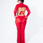 Blood Red Mesh Bell Bottom Pants  Mi Gente Clothing   