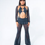 Charcoal Mesh Bell Bottom Pants  Mi Gente Clothing   