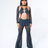 Charcoal Mesh Bell Bottom Pants  Mi Gente Clothing   