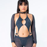 Charcoal Mesh Long Sleeve Shrug Long Sleeve Shrug Mi Gente Clothing   