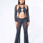 Charcoal Mesh Bell Bottom Pants  Mi Gente Clothing   