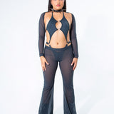 Charcoal Mesh Bell Bottom Pants  Mi Gente Clothing   