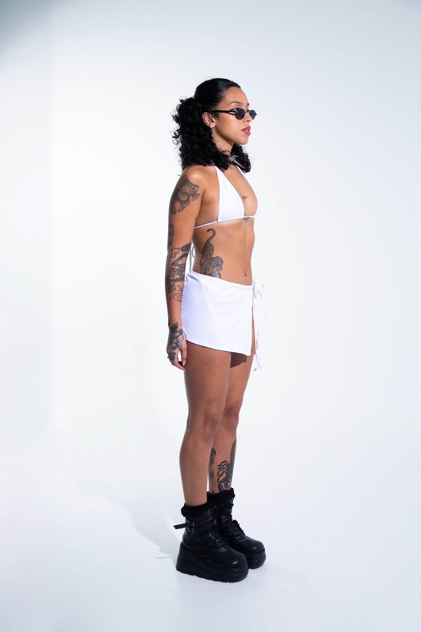 Micro Tie Skirt - White (FINAL SALE) Skirt Mi Gente Clothing   