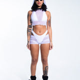 Hooded Crop Tank Top - White Mesh crop top Mi Gente Clothing   