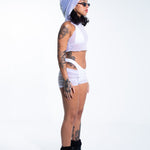 Low Rise Shorts - White Mesh Shorts Mi Gente Clothing   