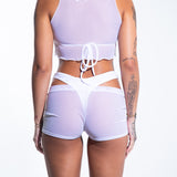 Hooded Crop Tank Top - White Mesh crop top Mi Gente Clothing   