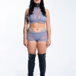 Hooded Crop Tank Top - Gray Mesh crop top Mi Gente Clothing   