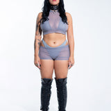 Low Rise Shorts - Gray Mesh Shorts Mi Gente Clothing   