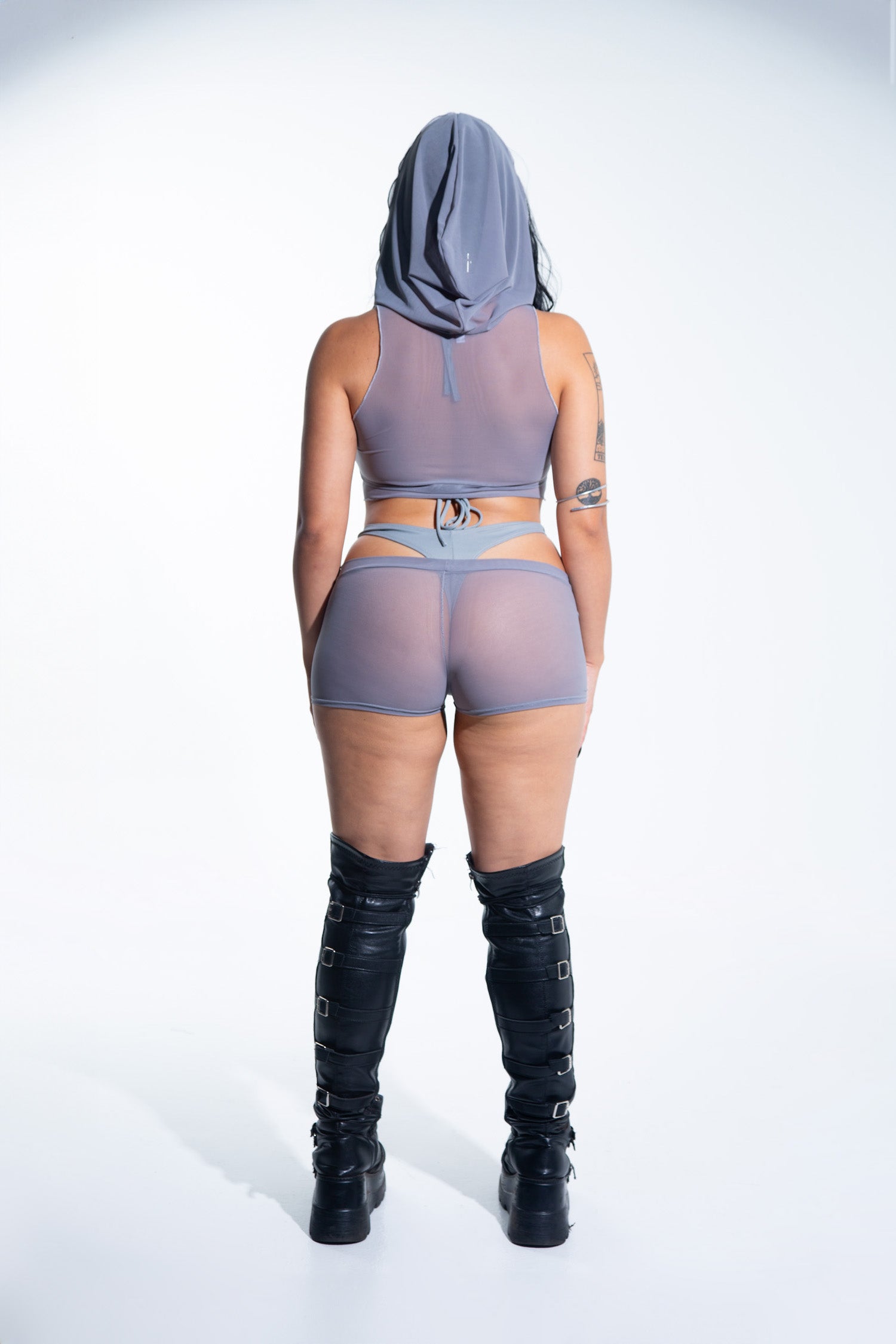 Low Rise Shorts - Gray Mesh Shorts Mi Gente Clothing   