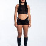 Hooded Crop Tank Top - Black Mesh crop top Mi Gente Clothing   