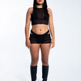 Low Rise Shorts - Black Mesh Shorts Mi Gente Clothing   