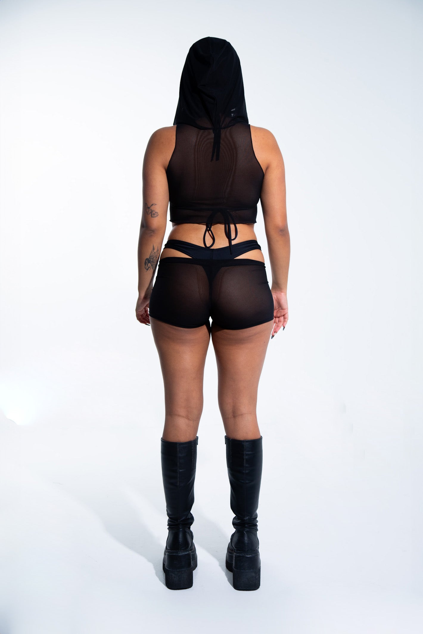 Low Rise Shorts - Black Mesh Shorts Mi Gente Clothing   