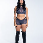 Hooded Crop Tank Top - Charcoal Gray Mesh crop top Mi Gente Clothing   