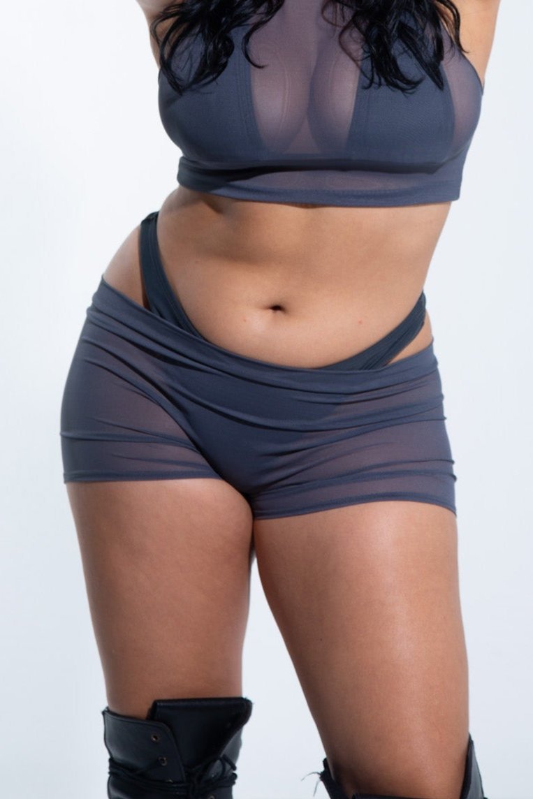 Low Rise Shorts - Charcoal Gray Mesh Shorts Mi Gente Clothing   