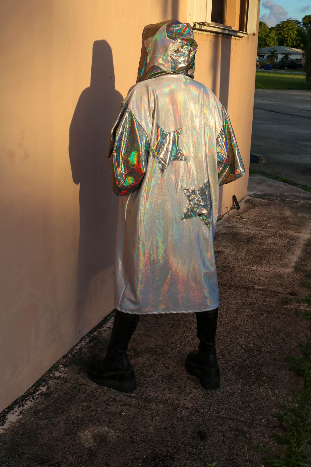 Holographic Glossy Parka Jacket Autumn Winter Warm Hooded Zip Up