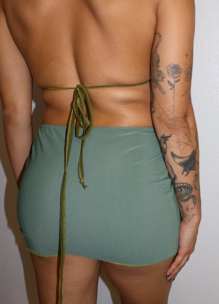 Green Rib Mini Skirt  Mi Gente Clothing   