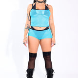 Aqua Mesh Cami Crop – front view styled – aqua mesh festival top