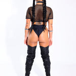 Black Fishnet Crop Minimal Bodysuit – back detail – fishnet crop detail