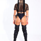 Black Fishnet Crop Minimal Bodysuit – back detail – fishnet crop detail
