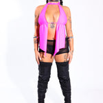 Paloma Top Hot Pink – front view styled – hot pink festival top