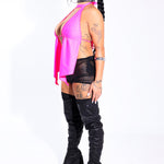Paloma Top Hot Pink – side view, alternate angle – rave festival top
