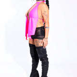 Paloma Top Hot Pink – side view, alternate angle – rave festival top