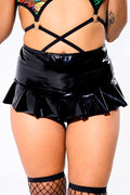 Pleated Micro Mini Skirt in Black Vinyl