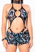 Pleated Micro Mini Skirt in Blue Flame Mesh