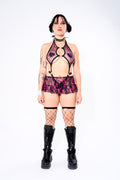 Pleated Micro Mini Skirt in Pink Flame Mesh